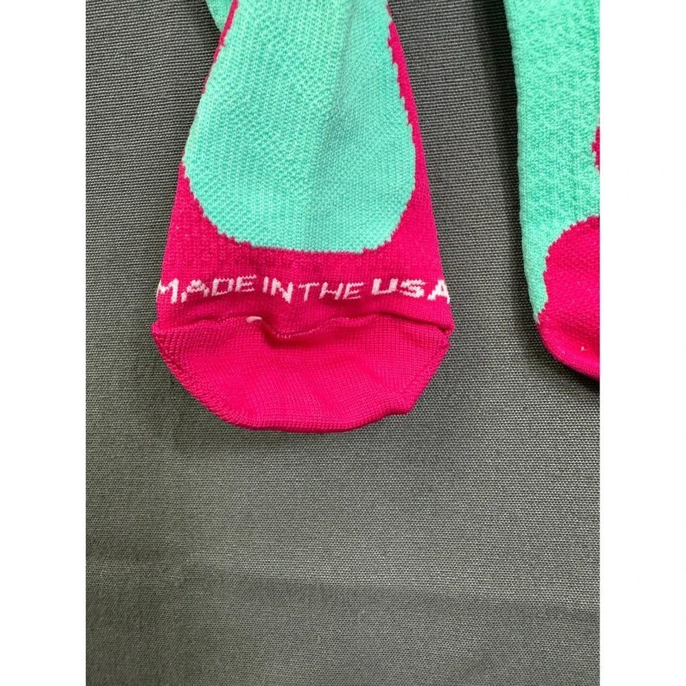 2 pairs Teal Pink EKG Heartbeat Compression Socks Knee High LG/XL Made in USA‎